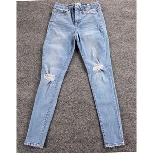 Frayed Jeans Womens High Rise Skinny Distressed Light Wash Blue Denim Size 26